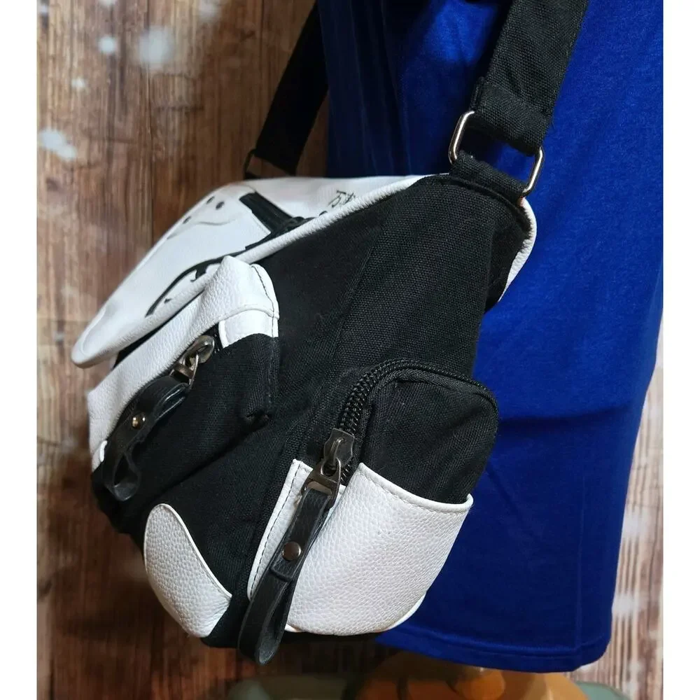 Yorozuya Gin-chan(Gin-Silver)Messenger bag white/ black Faux leather and Canvas